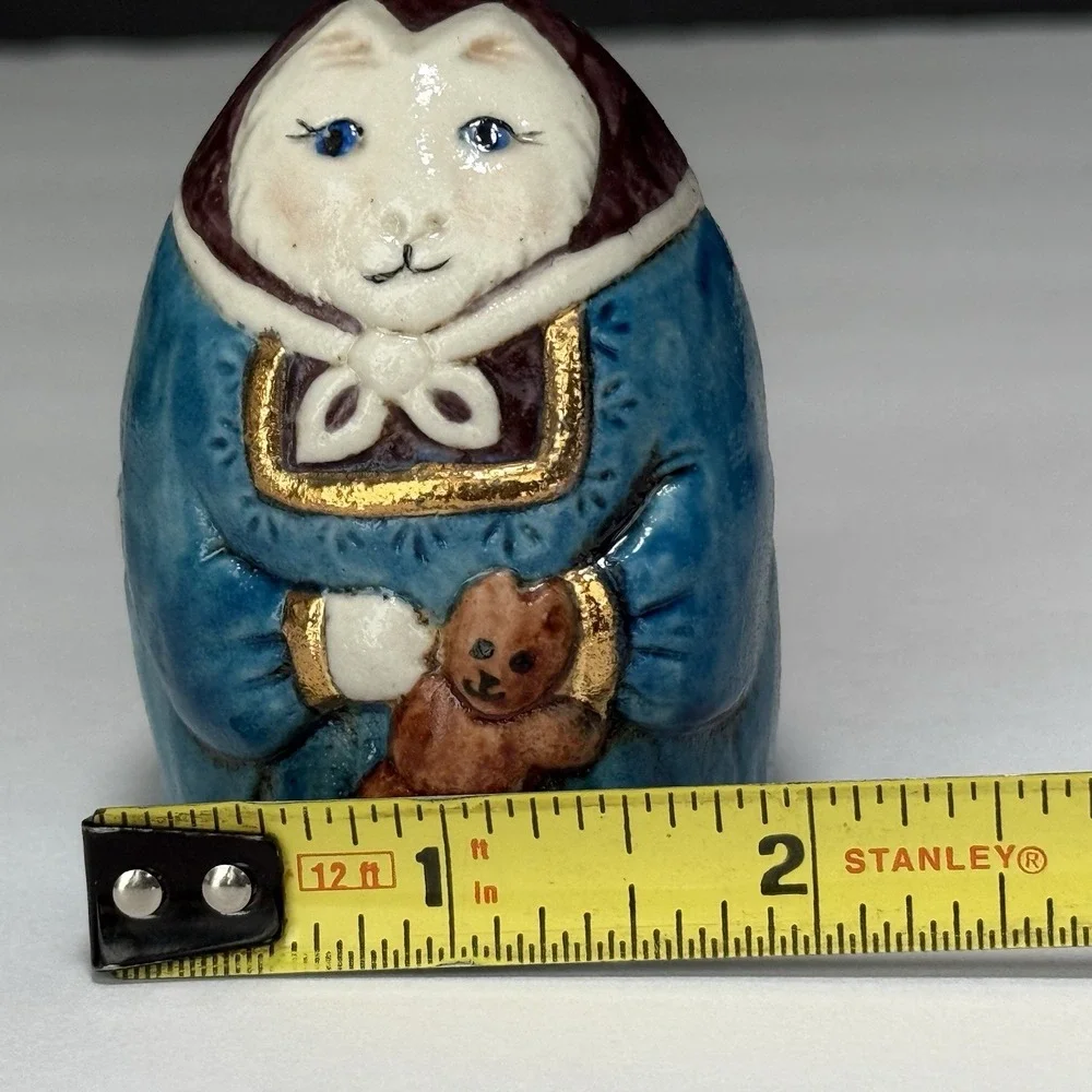 VTG 1980 Salamander Pottery Cat w/Teddy Bear Ceramic Bell Ornament Hand Painted